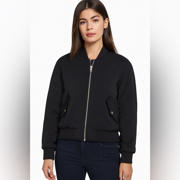 Avec Les Filles Jackets & Blazers - Avec Les Filles Black Bomber Jacket Classic Minimal Chic Coat